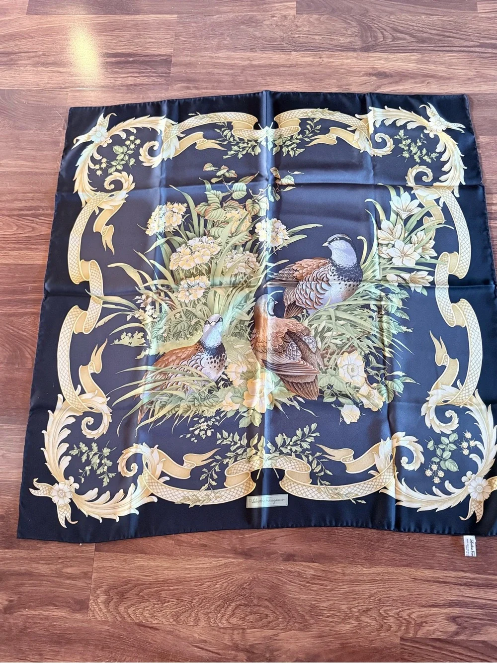 Salvatore Ferragamo Birds Black Silk Scarf